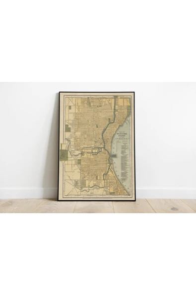 Pegziz Amerika Milwaukee Haritası Sanatsal Duvar Dekorasyon Poster 60x90cm. ürün görseli 1