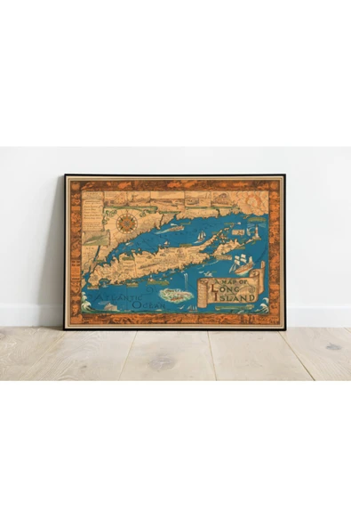 Pegziz Long Island Haritası Sanatsal Duvar Dekorasyon Poster 60x90cm. ürün görseli 1