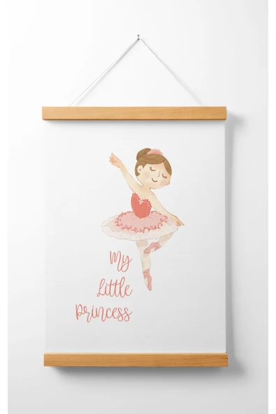 Pegziz Çocuk Odası Ahşap Askılı Balerin Baskılı Kanvas Duvar Dekorasyonu 40x50cm. ürün görseli 1