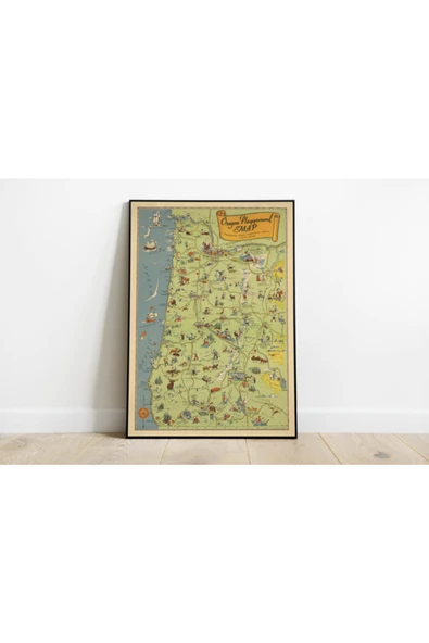 Pegziz Oregon Haritası Sanatsal Duvar Dekorasyon Poster 60x90cm. ürün görseli 1