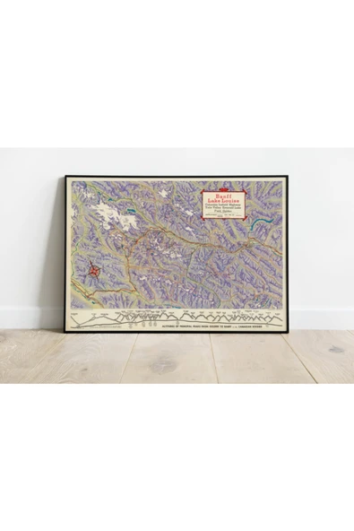 Pegziz Kanada Banff Ulusal Parkı Haritası Sanatsal Duvar Dekorasyon Poster 60x90cm. ürün görseli 1