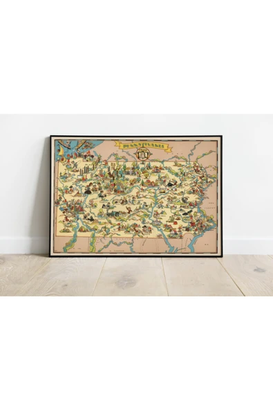 Pegziz Pensilvanya Haritası Sanatsal Duvar Dekorasyon Poster 60x90cm. ürün görseli 1