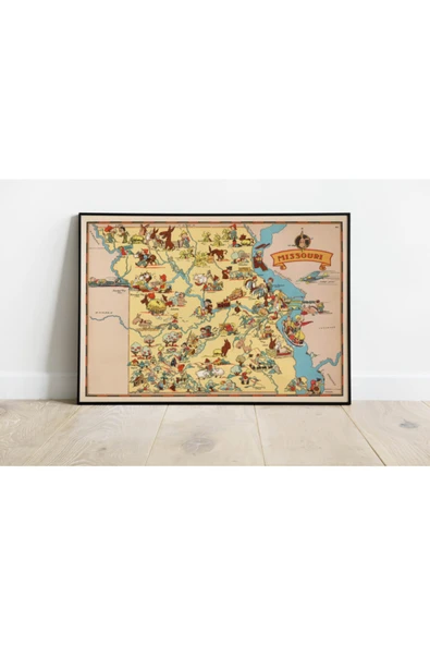Pegziz Missouri Haritası Sanatsal Duvar Dekorasyon Poster 60x90cm. ürün görseli 1