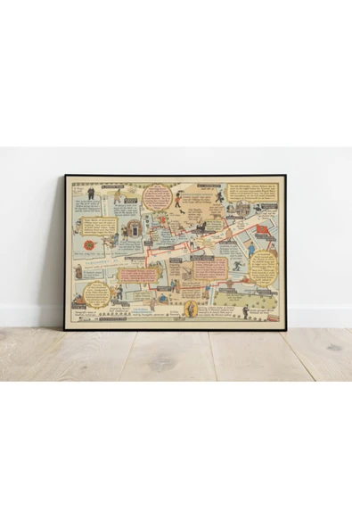 Pegziz Ingiltere Whitehall Şehir Planı Haritası Sanatsal Duvar Dekorasyon Poster 60x90cm. ürün görseli 1
