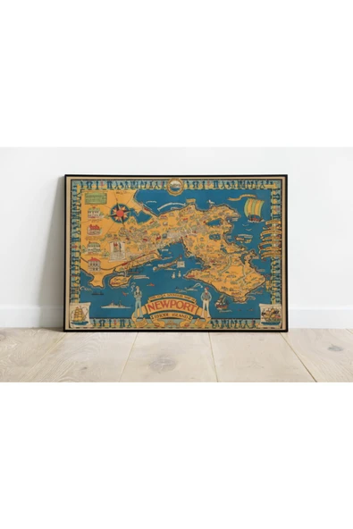 Pegziz Newport Rhode Island Haritası Sanatsal Duvar Dekorasyon Poster 60x90cm. ürün görseli 1
