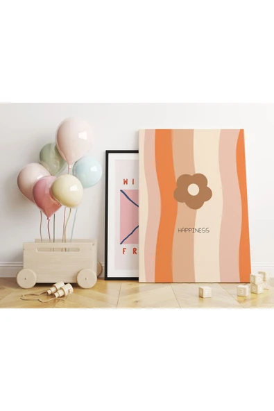Pegziz Çiçek Boho Happiness Minimalist Kanvas Tablo - Bebek Odası Dekorasyon - Çocuk Odası Tablo ürün görseli 1