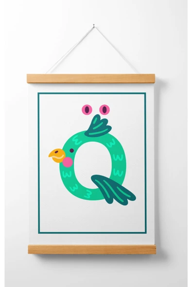 Pegziz Çocuk Odası Ahşap Askılı Hayvan Figürlü Ö Harfi Baskılı Kanvas Duvar Dekorasyonu 40x50cm. ürün görseli 1