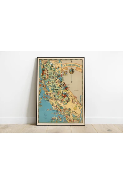 Pegziz California Haritası Sanatsal Duvar Dekorasyon Poster 60x90cm ürün görseli 1