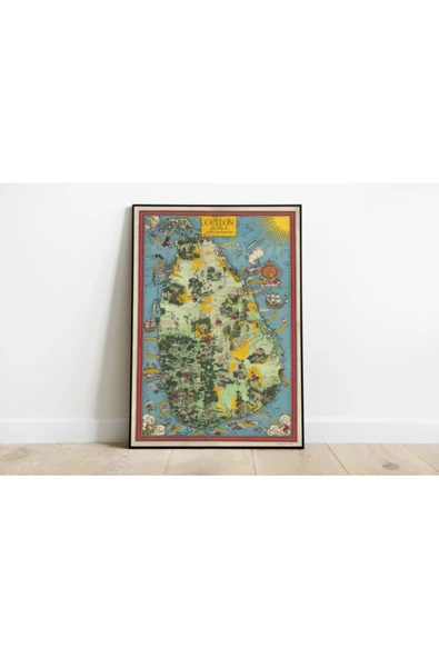Pegziz Sri Lanka Haritası Sanatsal Duvar Dekorasyon Poster 60x90cm. ürün görseli 1