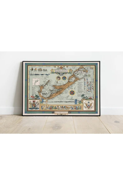Pegziz Bermuda Adaları Haritası Sanatsal Duvar Dekorasyon Poster 60x90cm. ürün görseli 1