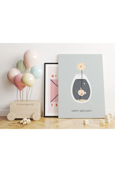 Pegziz Happy Birthday Minimalist Kanvas Tablo - Bebek Odası Dekorasyon - Çocuk Odası Tablo ürün görseli 1