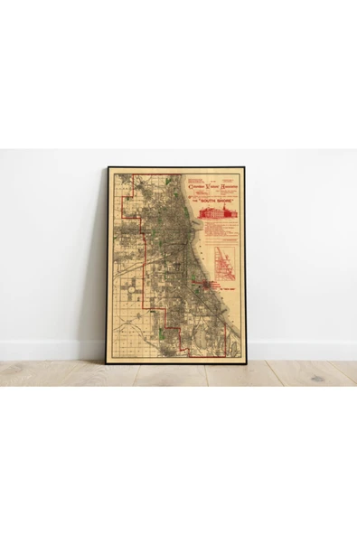 Pegziz Chicago Haritası Sanatsal Duvar Dekorasyon Poster 60x90cm. ürün görseli 1