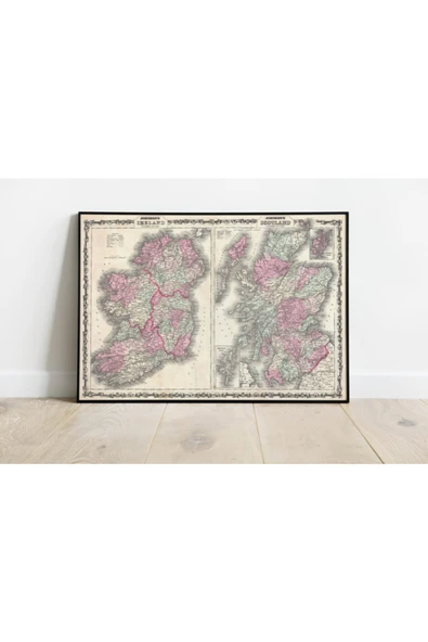 Pegziz Iskoçya Ve Irlanda Haritası Sanatsal Duvar Dekorasyon Poster 60x90cm. ürün görseli 1