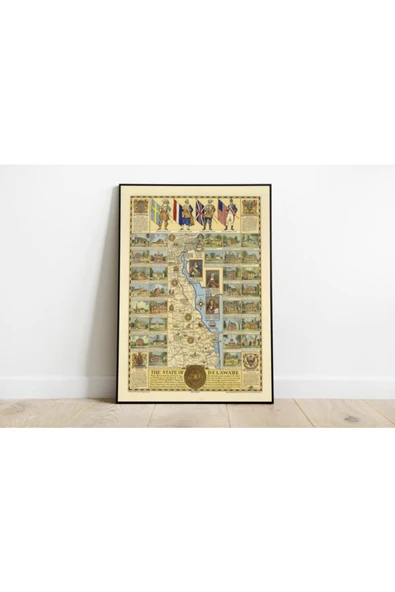 Pegziz Delaware Haritası Sanatsal Duvar Dekorasyon Poster 60x90cm. ürün görseli 1