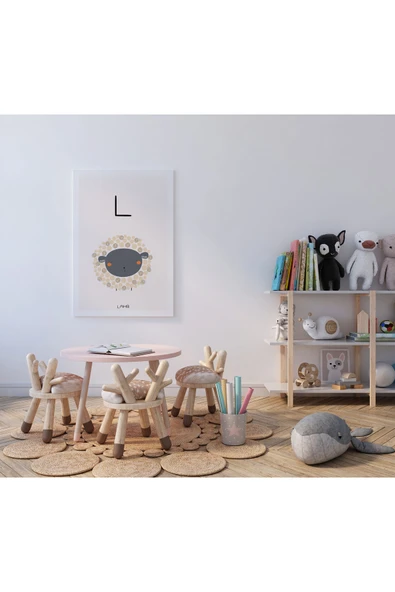 Pegziz L Harfi Alfabe Minimalist Kanvas Tablo - Bebek Odası Dekorasyon - Çocuk Odası Tablo ürün görseli 1