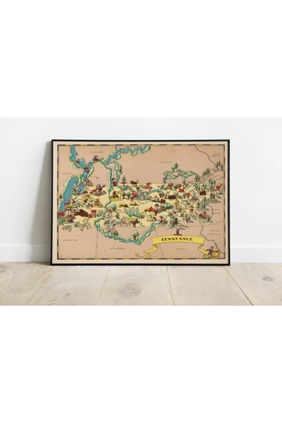 Pegziz Tennessee Haritası Sanatsal Duvar Dekorasyon Poster 60x90cm. ürün görseli 1