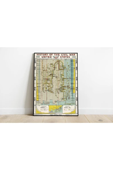 Pegziz Amerikan Iç Savaşı Olayları Haritası Sanatsal Duvar Dekorasyon Poster 60x90cm. ürün görseli 1