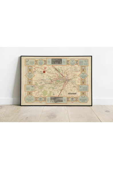 Pegziz Londra Haritası Sanatsal Duvar Dekorasyon Poster 60x90cm. ürün görseli 1
