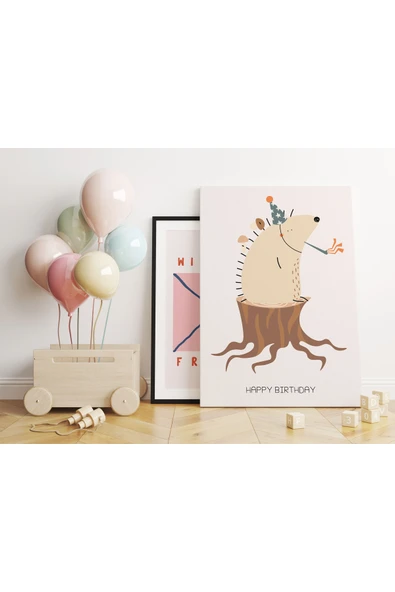 Pegziz Happy Birthday Modern Kanvas Tablo - Bebek Odası Dekorasyon - Çocuk Odası Tablo ürün görseli 1