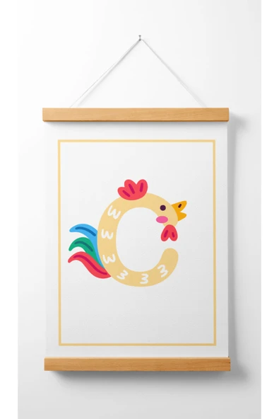 Pegziz Çocuk Odası Ahşap Askılı Hayvan Figürlü C Harfi Baskılı Kanvas Duvar Dekorasyonu 40x50cm. ürün görseli 1