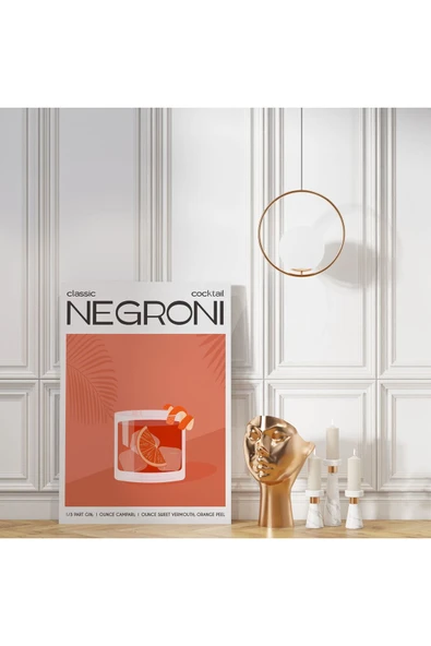 Pegziz Negroni Kokteyl Minimalist Kanvas Tablo - Cafe Dekor - Salon Mutfak için Duvar Dekoru ürün görseli 1