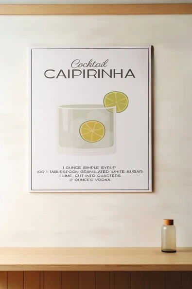 Pegziz Caipirinha Kokteyl Minimalist Kanvas Tablo - Cafe Dekor - Salon Mutfak için Duvar Dekoru ürün görseli 1