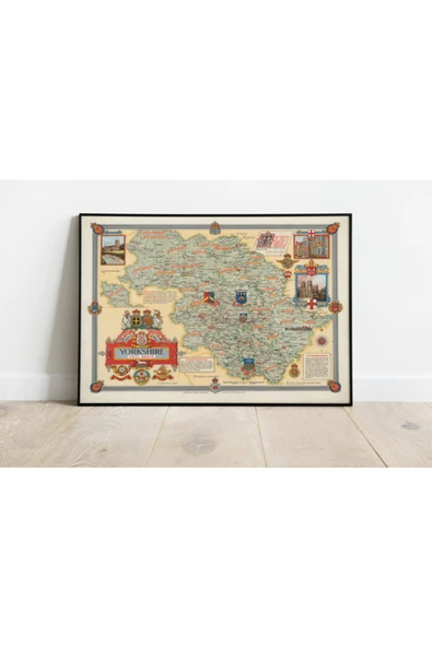 Pegziz Yorkshire Haritası Sanatsal Duvar Dekorasyon Poster 60x90cm. ürün görseli 1