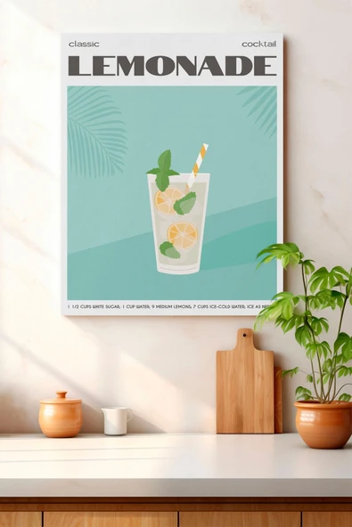 Pegziz Limonata Minimalist Kanvas Tablo - Cafe Dekor - Salon Mutfak için Duvar Dekoru ürün görseli 1