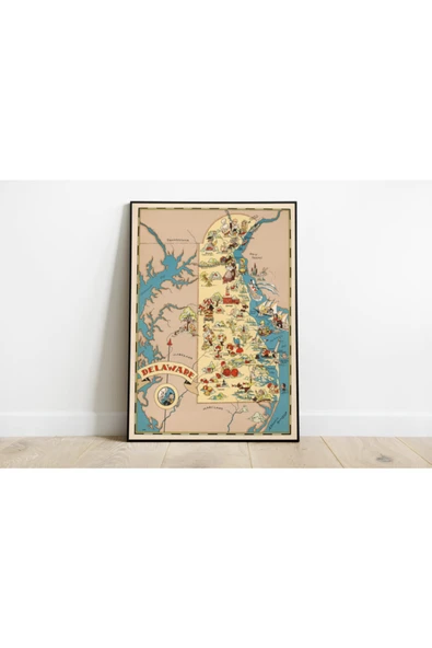 Pegziz Amerika Delaware Eyaleti Haritası Sanatsal Duvar Dekorasyon Poster 60x90cm. ürün görseli 1