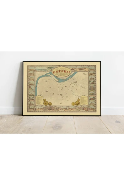 Pegziz Louisville Haritası Sanatsal Duvar Dekorasyon Poster 60x90cm. ürün görseli 1