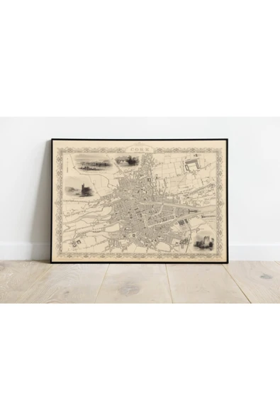Pegziz Irlanda Cork Şehir Planı Haritası Sanatsal Duvar Dekorasyon Poster 60x90cm. ürün görseli 1