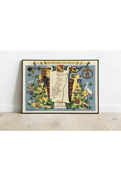 Pegziz Fransa Şarapları Haritası Sanatsal Duvar Dekorasyon Poster 60x90cm. ürün görseli 1