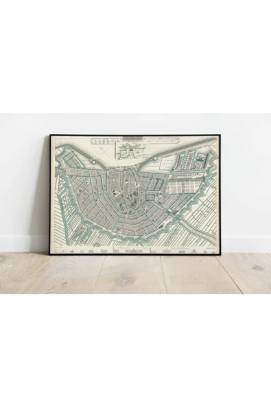 Pegziz Amsterdam Haritası Sanatsal Duvar Dekorasyon Poster 60x90cm. ürün görseli 1