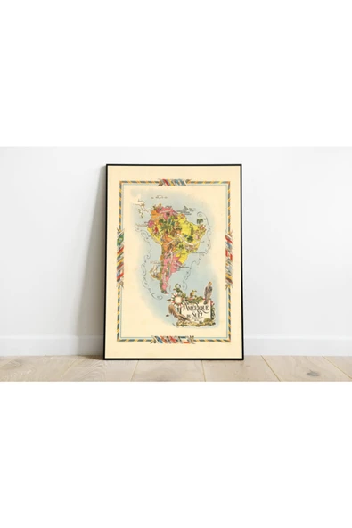Pegziz Güney Amerika Haritası Sanatsal Duvar Dekorasyon Poster 60x90cm. ürün görseli 1