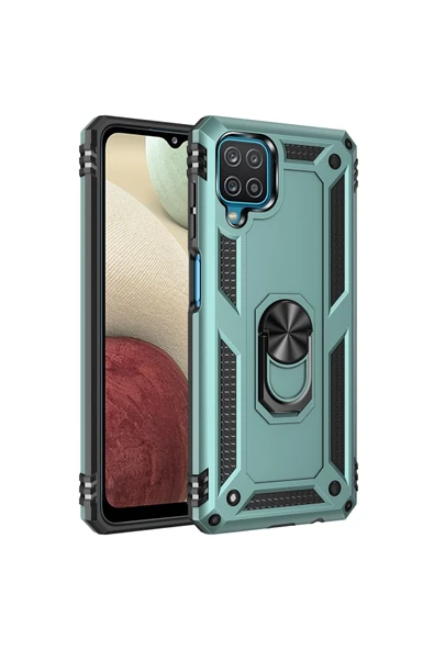 corcishop Samsung Galaxy M12 Kılıf Sofya Yüzüklü Armour Silikon Kapak - Yeşil ürün görseli 1