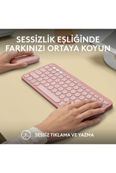 920-012247 Pebble 2 Combo Pembe Kablosuz Klavye Mouse Seti - Resim 4