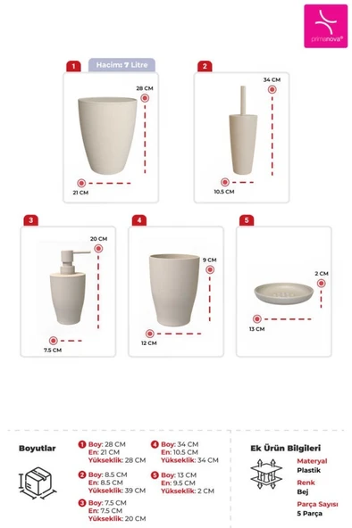 Primanova Pure 5Li Banyo Seti Bej - Resim 3
