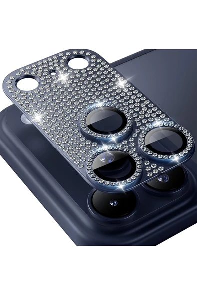 corcishop iPhone 17 Pro Max Premium AR+ AF+ Çerçeveli Diamond Tam Koruma Full Taş Kaplama Kamera Lens Koruyucu ürün görseli 1