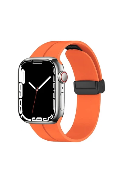 corcishop Apple Watch 44mm Uyumlu Silikon Metal Tokalı Lansman Renkler Kordon Kayış ürün görseli 1