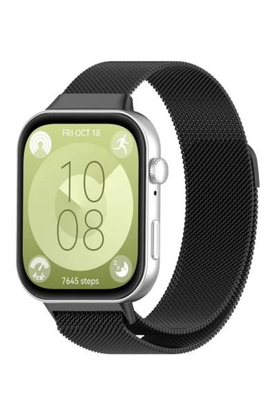 corcishop Huawei Watch Fit 3/4/4 Pro Uyumlu Hasır Metal Örgü Işlemeli Mıknatıslı Kordon Kayış ürün görseli 1