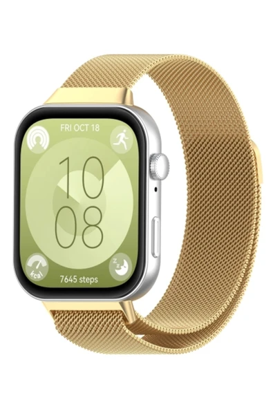 corcishop Huawei Watch Fit 3/4/4 Pro Uyumlu Hasır Metal Örgü Işlemeli Mıknatıslı Kordon Kayış ürün görseli 1