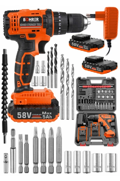 BÖHRER Böhr 58v 5 Ah Pro Hummer Dark Orange Çift Akülü Yüksek Torq +24 Vidalama Şarjlı Matkap Set ürün görseli 1
