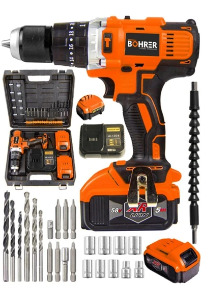 BÖHRER Profesyonel Dark Orange Power Helber 13 Mm Metal Mandren 27 Parça 58 Vf Darbeli Vidalama Matkap ürün görseli 1