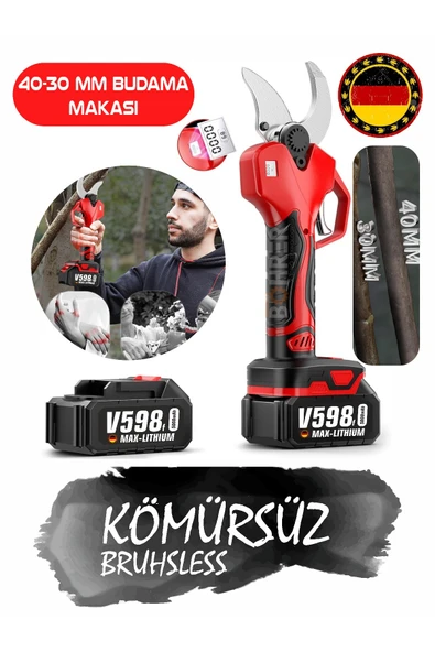 BÖHRER Red 42 Mm-30 Mm Dijital Göstergeli Iki Kademeli Akülü Budama Makası , Akülü Bağ Makası , V598/f 5 Ah ürün görseli 1