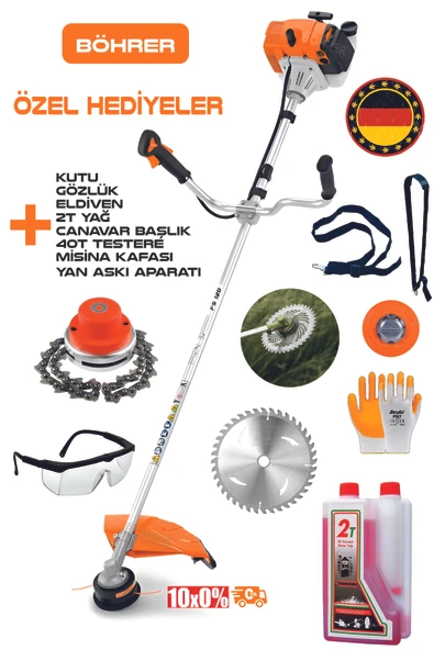BÖHRER Pross Dark Yellow 3.5 Hp Yan Tipi Benzinli Ot Çalı Çim Biçme Makinesi Tırpanı +2t Yağ+misina. ürün görseli 1