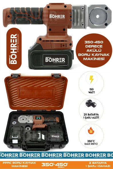 BÖHRER ALMAN PRO PPRC MAX 450 DERECE KIRMIZI KOMPLE UÇ APARATLARI DAHİL PLASTİK BORU KAYNAK MAKİNESİ ürün görseli 1