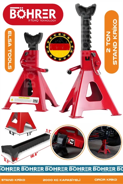 BÖHRER Alman Böhrer Red 2 Ton Oto Araç Araba Kaldırma Sabit Tutma Kriko Standı - Tekli ürün görseli 1