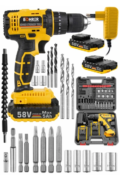 BÖHRER Böhr 58v 5 Ah Pro Hummer Orange Çift Akülü Yüksek Torq +24 Vidalama Şarjlı Matkap Set ürün görseli 1
