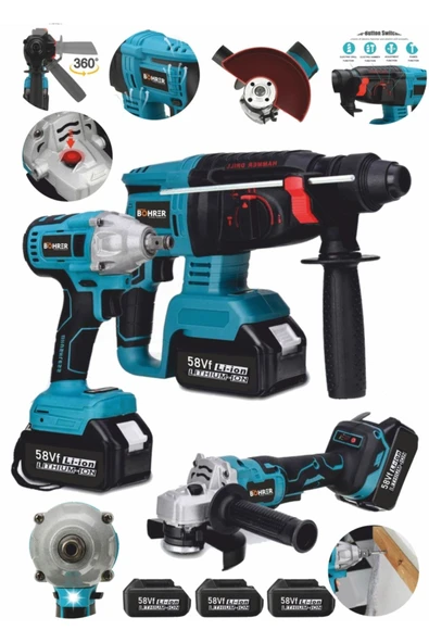 BÖHRER Pross Bruhless 58 Vf 5ah Matkap Bits Bijon Sökme + 26mm Şarjlı Hilti Ve Sprial Taşlama Makinesi Seti ürün görseli 1