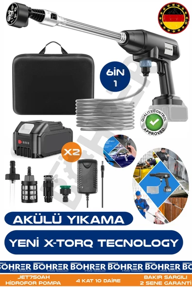 BÖHRER Akülü Araç Yıkama Makinesi - Kablo Derdi Yok – 21V 3AH Güçlü Yıkama Performansı-Bahçe İlaçlama Makin ürün görseli 1